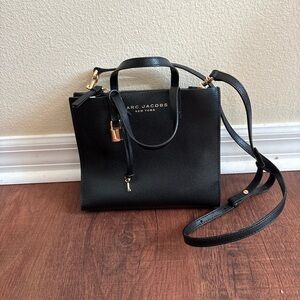 Marc Jacobs Black Leather Small Tote Crossbody Bag Gold Hardware